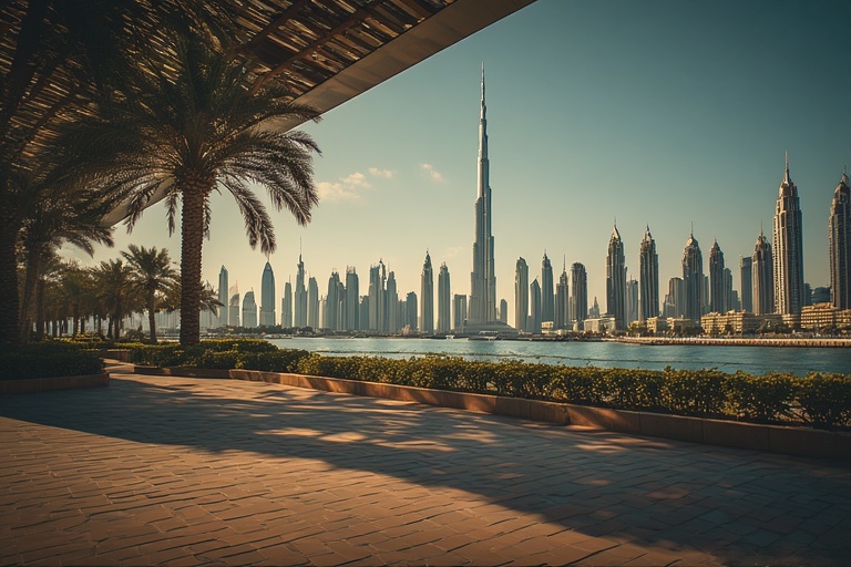 Burj Khalifa skyline view from Dubai promenade